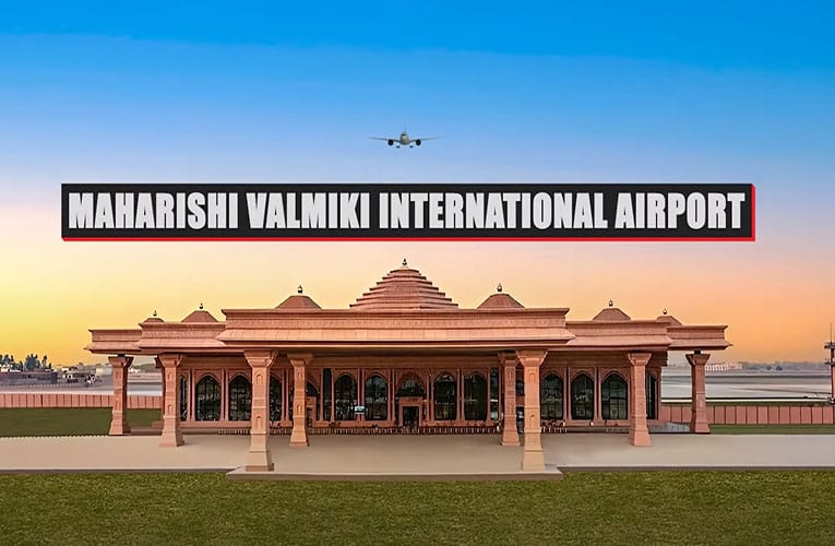 Airport for pilgrims who visit in Ram Mandir Ayodhya. airport picture with text also see the plane .